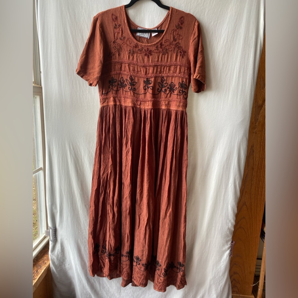 Vintage Select Rust Embroidered Dress **Made in India**